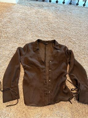 Zara Brown Textured Button-Front Blouse